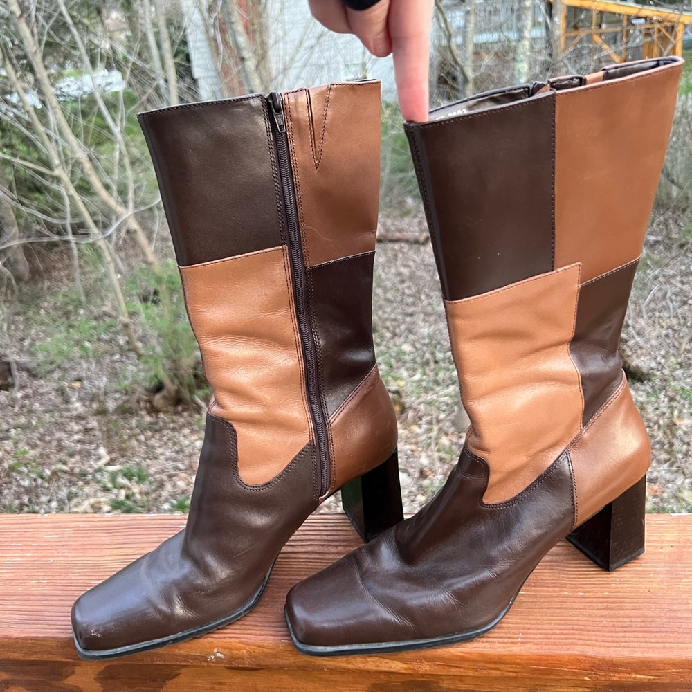 Vintage leather patchwork boots